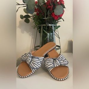 J Crew Blue and White Stripped Sandals with Bow